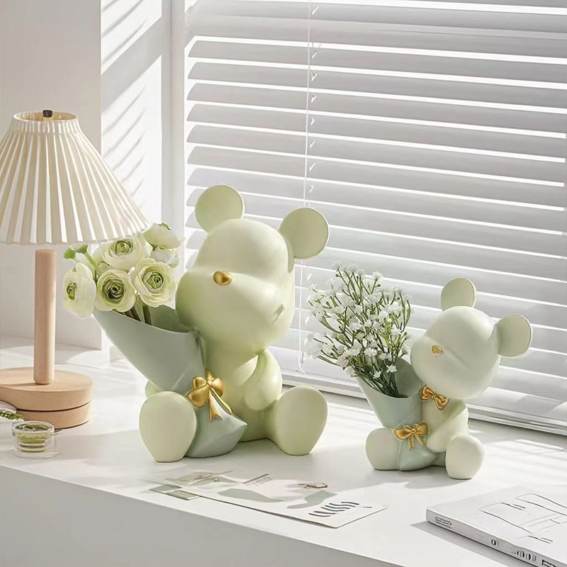 Cute Mini Little Bear Vase Cre - Florist Supply Vases ulasan dan harga